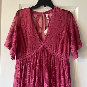 NWT PinkBlush Magenta Lace Mesh Overlay Maternity Maxi Dress